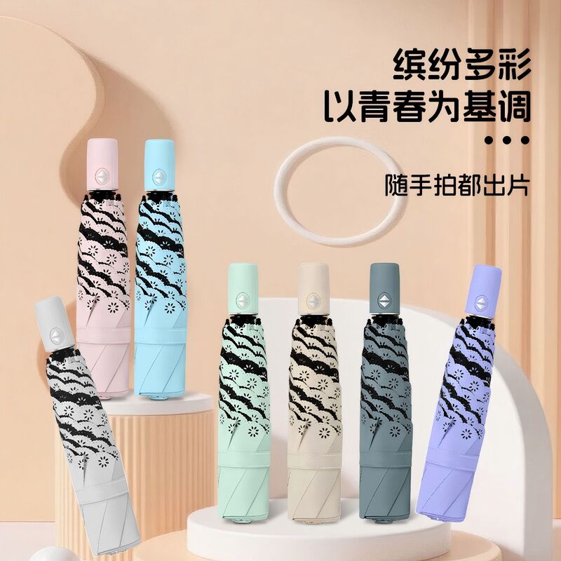 Anti-Rebound Memory Patch Umbrella, Ultra-Light 6-Rib Automatic Floral Edge Umbrella, Black Coating Sun Protection, Dual-Use for Sun and Rain, Umbrella Manufacturer Anti-Rebound Memory Patch Umbrella, Ultra-Light 6-Rib Automatic Floral Edge Umbrella, Black Coating Sun Protection, Dual-Use for Sun and Rain, Umbrella Manufacturer