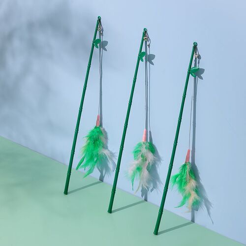 Bamboo cat teasing stick, pet cat toys, feather cat teasing rope, cat fishing rod, bite-resistant and wear-resistant pet cat supplies