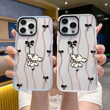 少女心蝴蝶结小狗适用于苹果15promax手机壳网红iphone16透明壳17