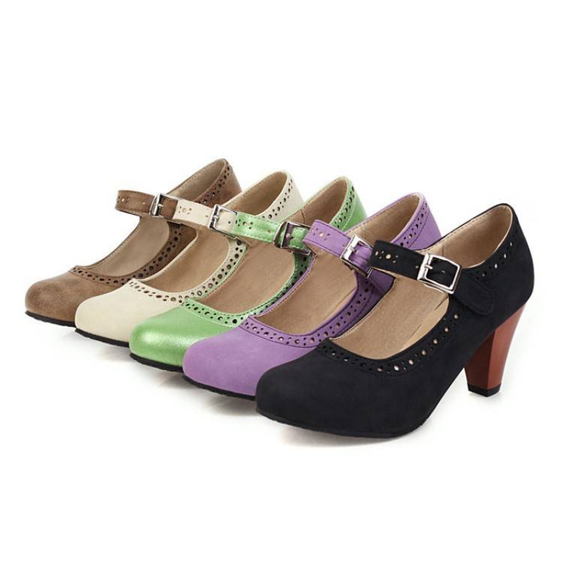 34-48 New Four-Season Women's Fashion Shoes High Heels Rubber Sole Cross-Border Plus Size Women's Shoes Buckle Fashion Shoes