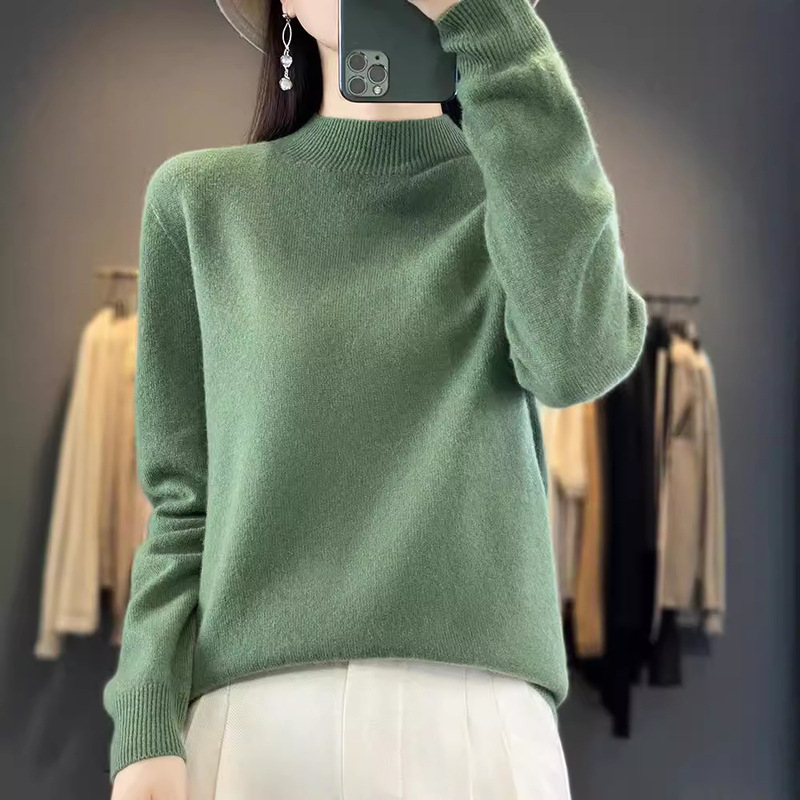 Half-high Collar Base Shirt Women's wine red Sweater Light Luxury Wool Sweater Autumn and Winter New Lace Collar Knitted Interior Half-high Collar Base Shirt Women's wine red Sweater Light Luxury Wool Sweater Autumn and Winter New Lace Collar Knitted Interior