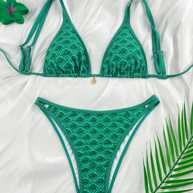 New Sexy Swimsuit High End Beach Tie Up Bikini For Women Print Foreign Swimwear_ecoleips.com