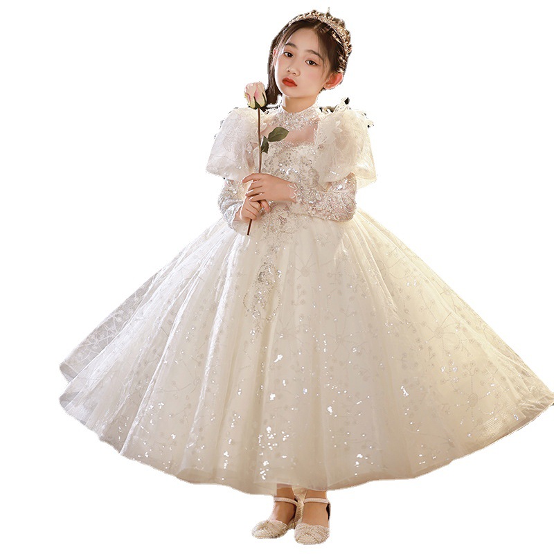 Small princess costume, flower girl dress, piano performance costume, summer long-sleeve, Birthday gift 5