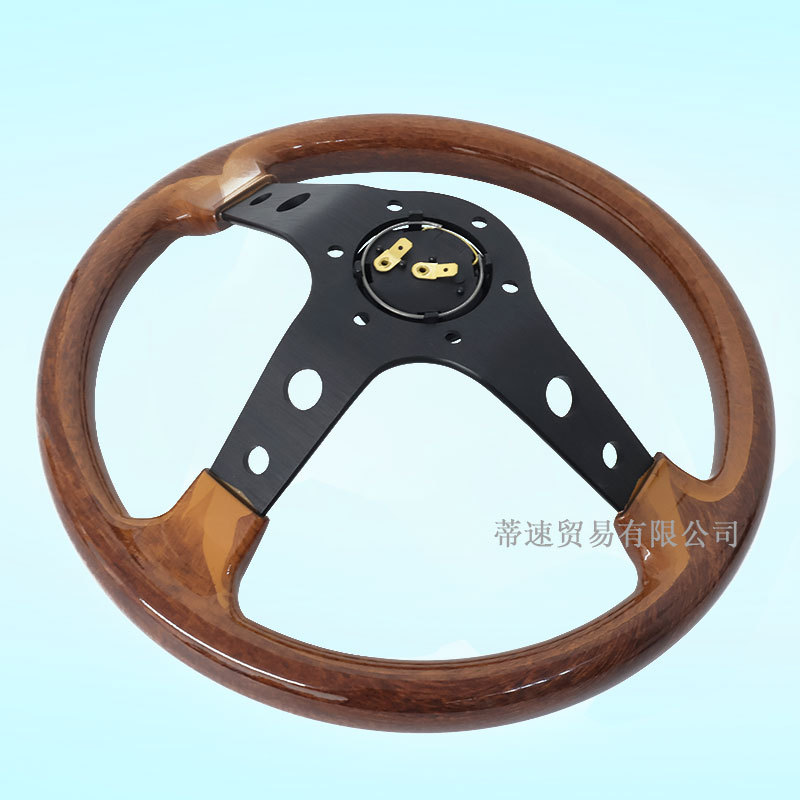 Hot-Selling Car Modification Momo 13-Inch 320mm Peach Wood Grain Steering Wheel Universal Large Concave Black Frame Racing Steering Wheel