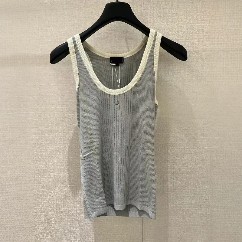 Nanyou Haute Couture 25m Summer Chanel Style Double C Color-Block U-Neck Tank Top Casual Versatile Hot Base Top