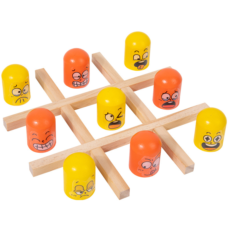 Niños transfronterizos pegatinas emoticon creativas de madera tic-tac - toe juegos de pensamiento interactivos y divertidos