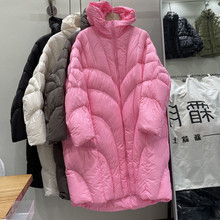 2022新款韩版布衣长款轻羽绒服女加厚宽松连帽粉色潮外套一件代发