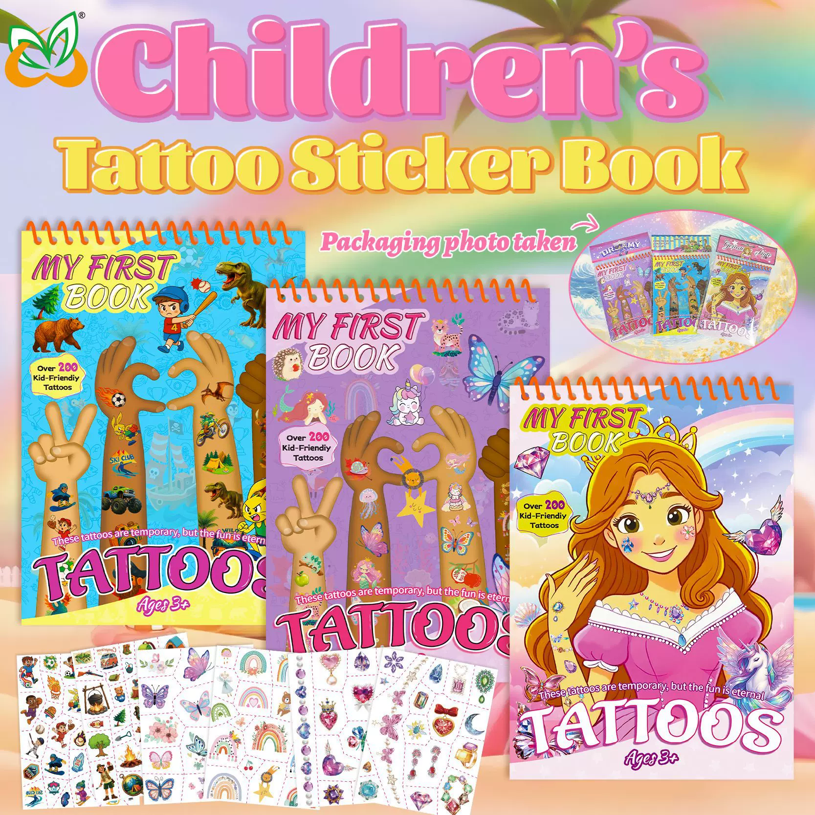 跨境新款梦幻女孩冒险男孩儿童卡通纹身贴套装书宝石女孩装饰贴纸