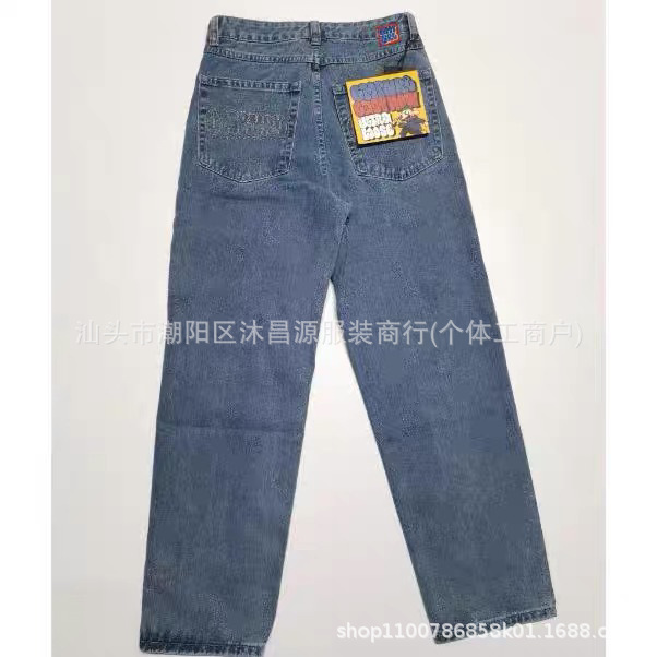 New Printed Wear-Resistant Foreign Trade Denim Skateboard Pants Polar New Big Boy Trendy Straight Loose Celebrity Style