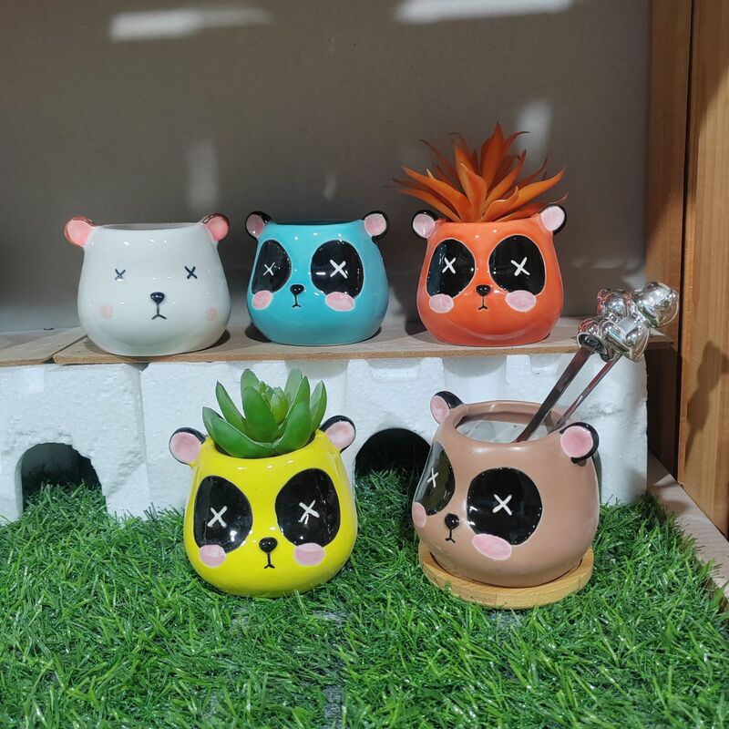 Ceramic Crafts cartoon animal violent bear flower pot desktop decoration flower pot decoration multifunctional fruit plug container