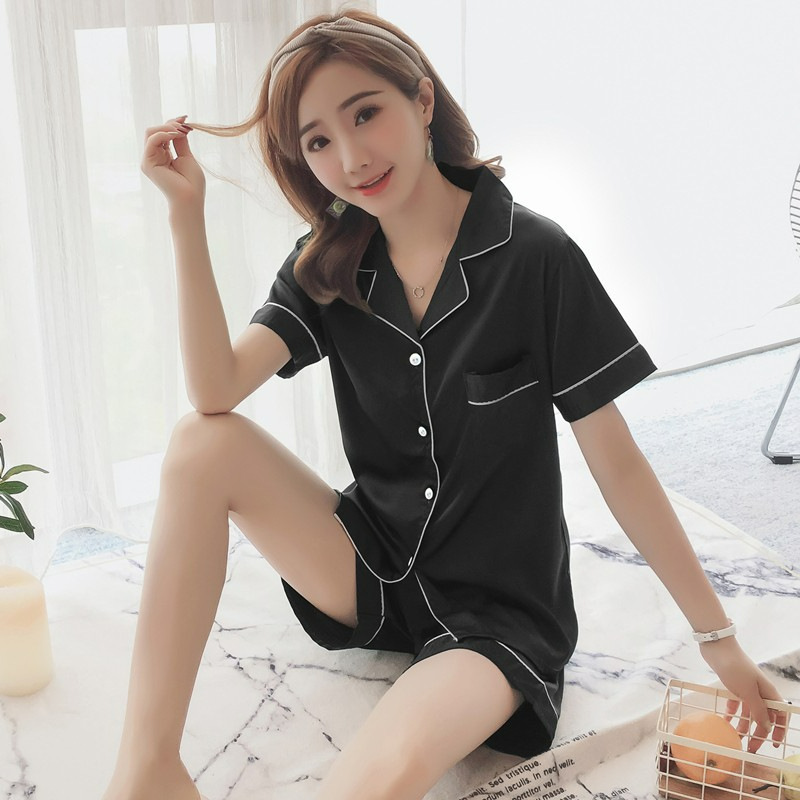 Bộ đồ ngủ lụa băng cao cấp xuyên biên giới dành cho nữ mùa hè cỡ lớn quần short ngắn tay mỏng mô phỏng quần áo mặc ở nhà bằng lụa bán buôn