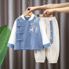 Boys' Hanfu Ancient Style Handsome Spring and Autumn Long Sleeve Set Children's Tang Costume Chinese Style Baby Ancient Costume Confucian Performance Clothes 