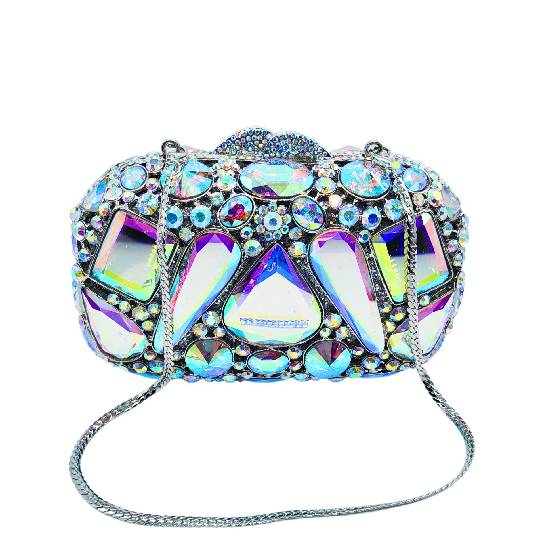 Túi clutch dạ hội nữ đính đá pha lê cầm tay — Vàng Pha Lê, Màu nâu, Màu đỏ, Màu bạc huyền ảo chi tiết 1