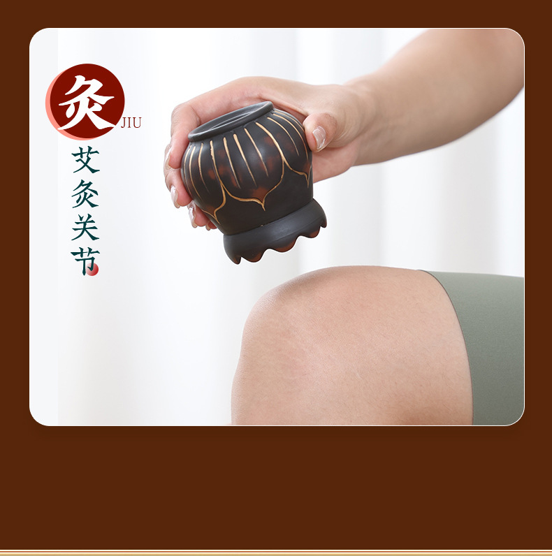 Bian Stone Fire Dragon Moxa Jar Cupping Gua Sha Tool Home Moxibustion Device in use