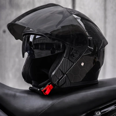 Motosiklet kaskı (dəbilqə), 3C certified, three-quarter half helmet for - carbon-fiber-pattern-black-tea-mirror-free-high-definition-mirror-l58-59-head-circumference