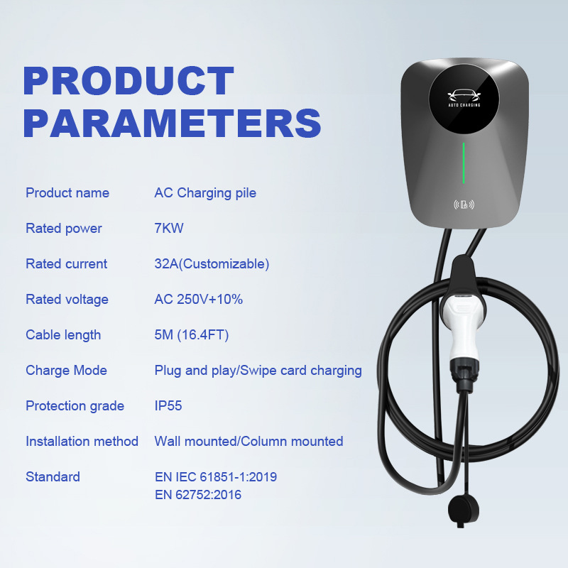 Type2 European Standard 7Kw Ac Charging Station 11Kw 22Kw European Standard Home Charger Wall-Mounted Ac Charging Station