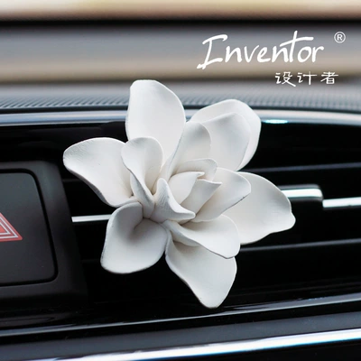 Ceramic Flower Long-Lasting Fragrance, Car Perfume Aromatherapy - white-water-lily-air-vent-aromatherapy-with-15ml-aromatherapy