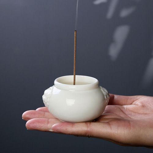 Bamboo ash hundred fortunes pot small incense burner household sandalwood incense burner wire incense holder incense stand indoor Zen style white porcelain incense burner
