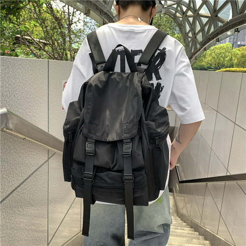  new ins street work wear functional dark drawstring backpack student large capacity school bag for men and women