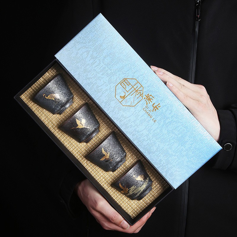 Xianhe Tea Cup Single Cup Ceramic Kung Fu Tea Set Retro Hand-painted Golden Crane Tea Cup Large Size Tea Bowl Master Cup 