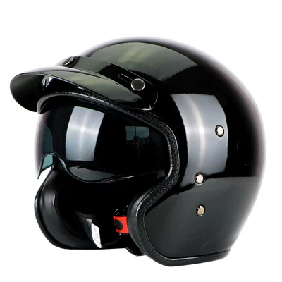 Motosiklet kaskı (dəbilqə) – half helmet retro helmet - bright-black-m