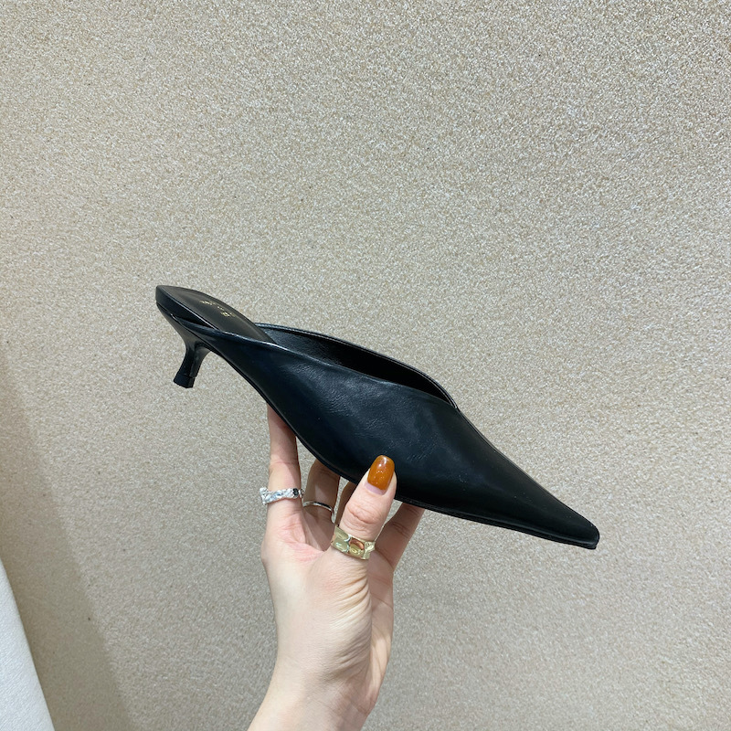 Dasu Pointed Toe Stiletto High Heel Mule Sandals for Women's Outer Wear Fashionable Slip-On Medium Heel Lazy Toe Half Slippers