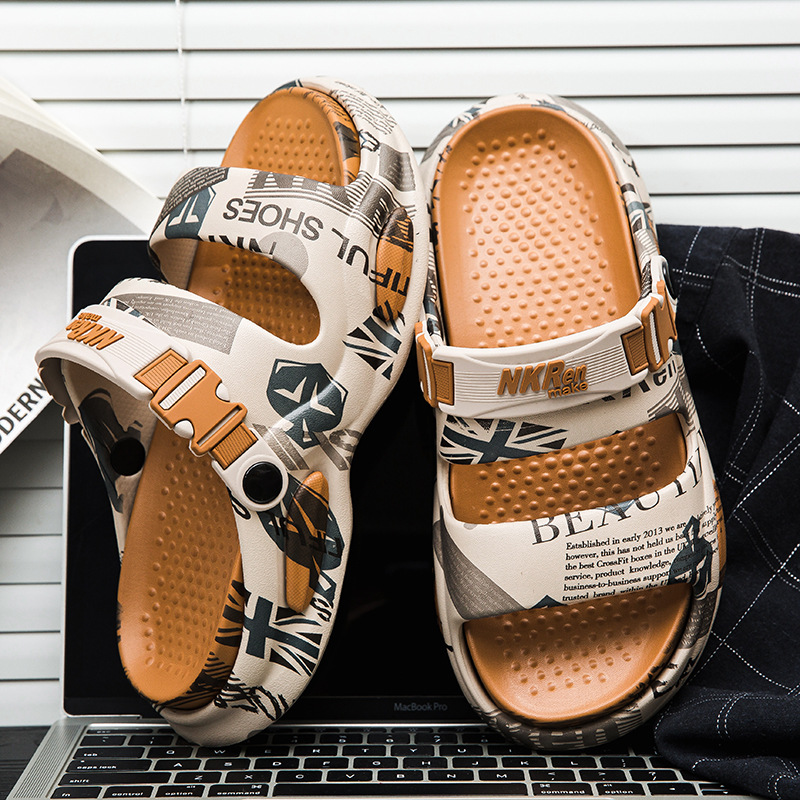 Sandalias de playa para hombres que usan en verano para conducir sandalias de suela gruesa de doble uso para jóvenes deportes de ocio pisando heces sandalias y zapatillas