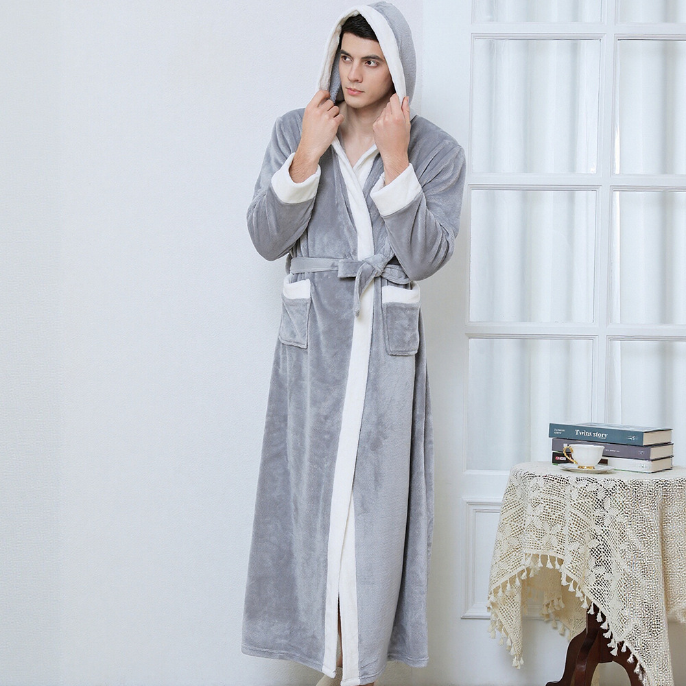 Bata de Baño Larga para Hombre de Franela Gruesa para el Hogar e Invierno image 9