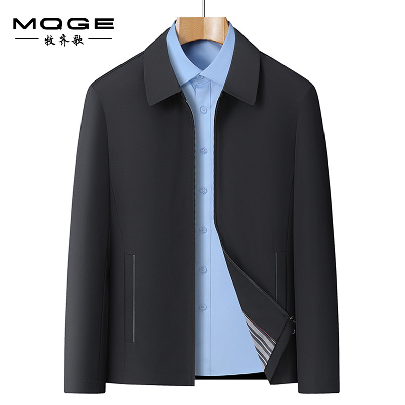 2025 Spring and Autumn New Men's Tops Business Casual Lapel Zipper Middle-Aged Dad Tops Top Tops