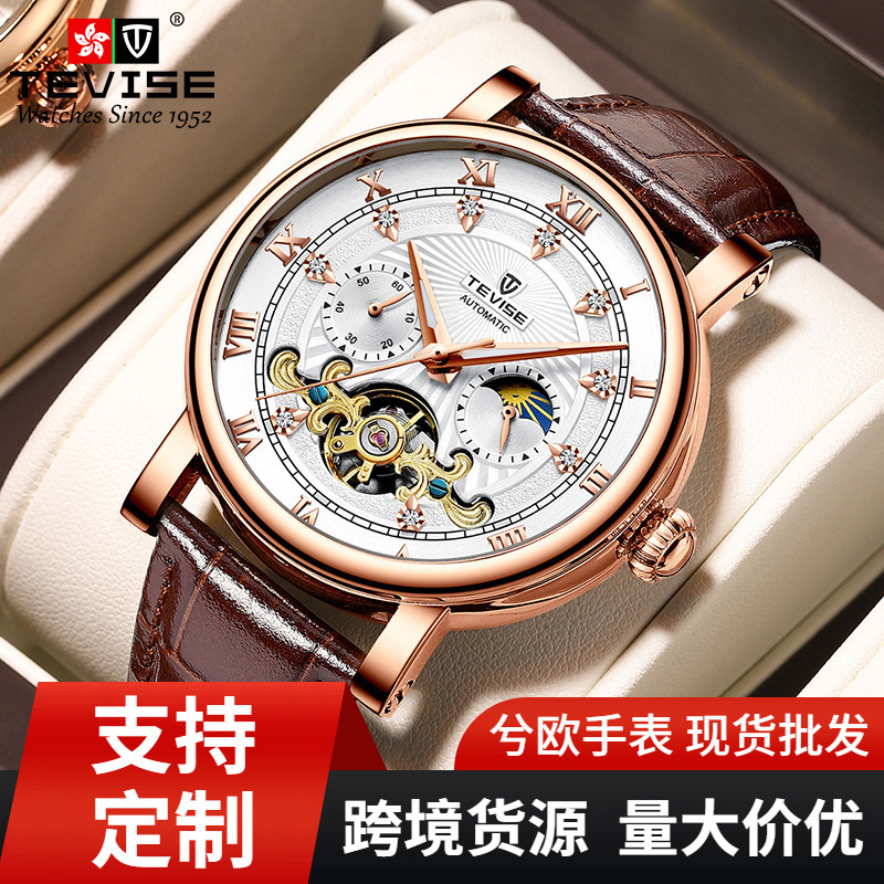 特威斯瑞士品牌男士手表雕花男士全自动机械表镂空时尚机械表