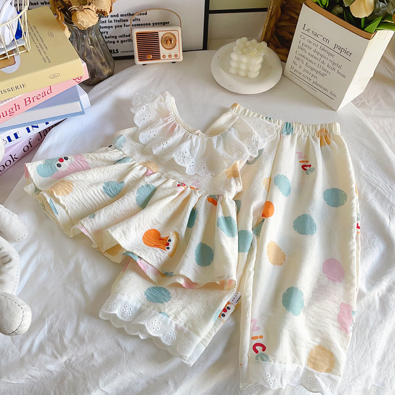 Summer Children's Clothing Girls' Two-Piece Set Ruffled Skirt Top Wide-Leg Pants Wholesale Factory Infant Korean Style