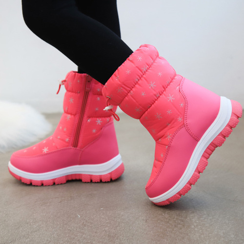 2026 Winter New Children's Snow Boots Snowflake High-Cut Cute Fashion Cotton Shoes Leisure Soft Sole Warm