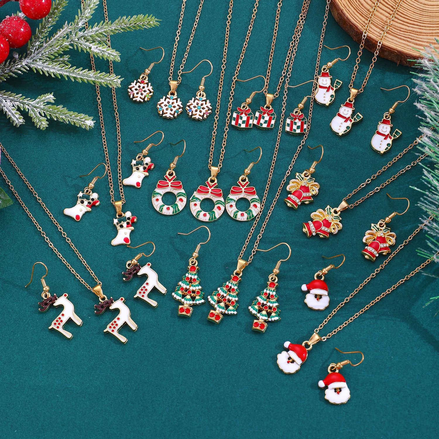 Nuevo traje de joyería de Navidad estilo ins femenino europeo y americano creativo muñeco de nieve copo de nieve collar de campana de Navidad pendientes