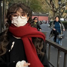 过年红色新年围巾女冬季圣诞针织毛线围脖韩版百搭加厚保暖学生潮