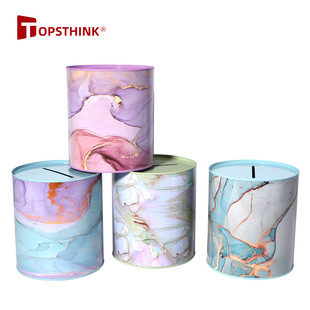 Marble Piggy Bank with Clear Texture and Smooth Feel, Only in and Out, Large Sealed Cylinder Tinplate Piggy Bank