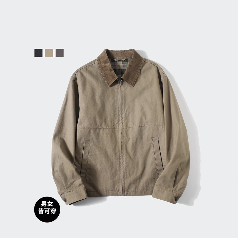 Uraz Men's and Women's Casual Zipper Short Jacket Barn Style Lapel Jacket 25 New Style 478230