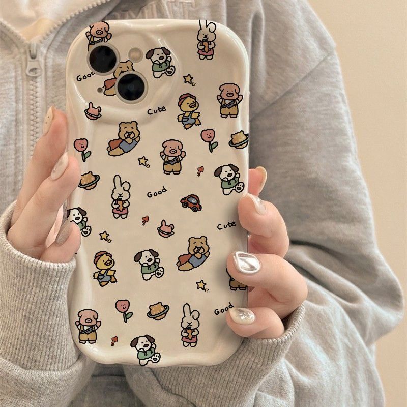 Full Screen Mini Animal Apple 15promax Phone Case 12/13 Full-inclusive iphone14 Cream XS/XR/7