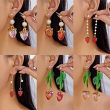欧美跨境新款草莓耳环时尚田园风珍珠花朵水果耳坠度假风耳饰批发