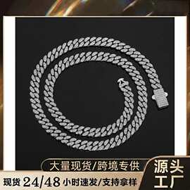 8mm铜镀金镶锆石单排迈阿密古巴链时尚男士女士项链跨境亚马逊