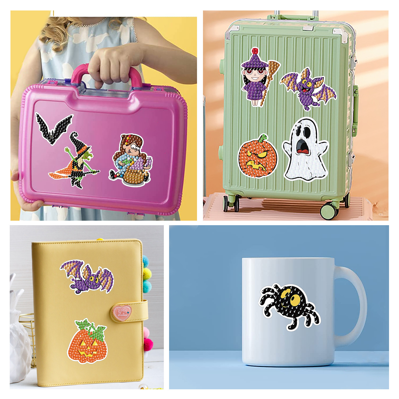 Venta caliente de dibujos animados pegatinas de Halloween diamante pintura libre pegatinas DIY ladrillo pintura pared pegatinas niños hechos a mano pegatinas diamante redondo