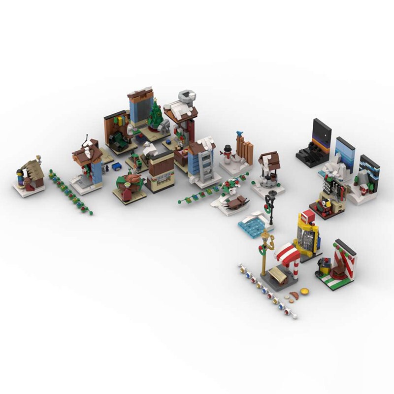 Cross-Border Hot-Selling Moc Building Blocks Christmas Winter Mini-Scene Holiday Calendar Children's Compatible Lego Toy Set Model