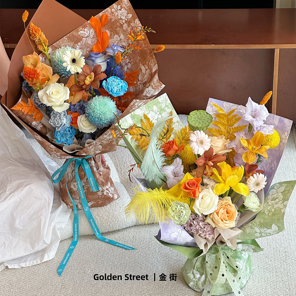 China viento impermeable pluma serie de flores de niebla buquete de flores sueños embalaje de regalos de flores papel de embalaje de flores