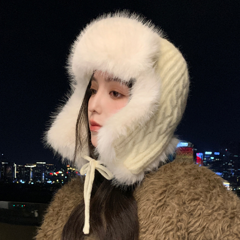冬季百搭帽子女韩版加厚加绒雷锋帽耳包保暖防风包头帽针织毛线帽|undefined