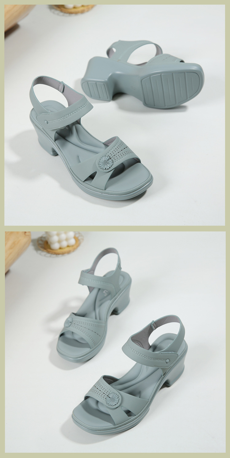 Sandal hở mũi nữ gót xuồng đế bệt quai hậu dán — màu đen, xanh lá cây, màu mơ chi tiết 13