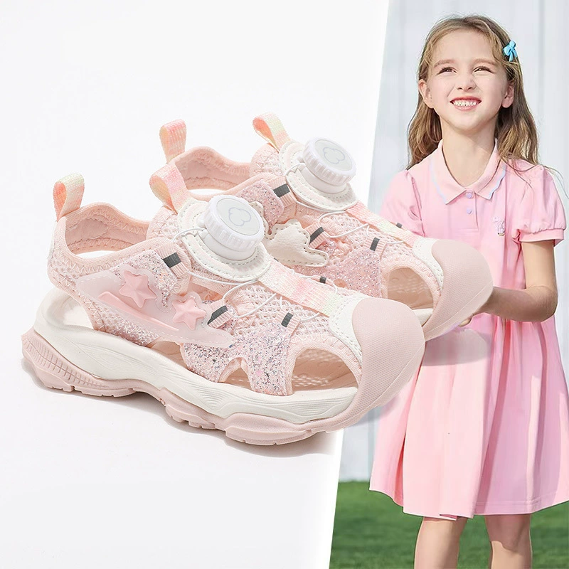 Детские сандалии 2025 Весна и лето Новые дышащие сетчатые туфли для девочек Средние и большие детские модные туфли с ручкой Легкие кроссовки для интернет-знаменитостей