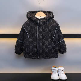 男童秋冬装棉衣外套2025新款加绒加厚反光派克服儿童冬季帅气衣服
