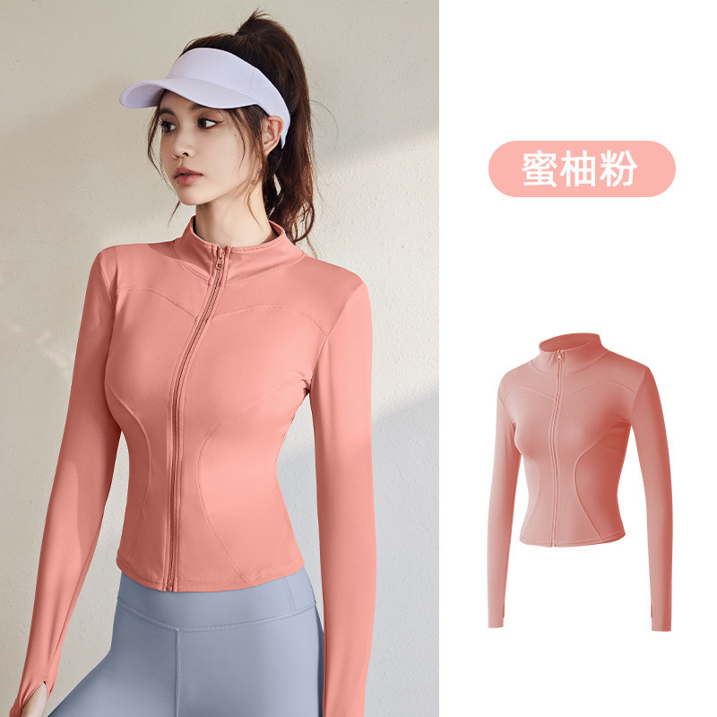 Juyitang Spring and Autumn Sports Chaqueta de manga larga para mujer Traje de yoga para correr Chaqueta superior