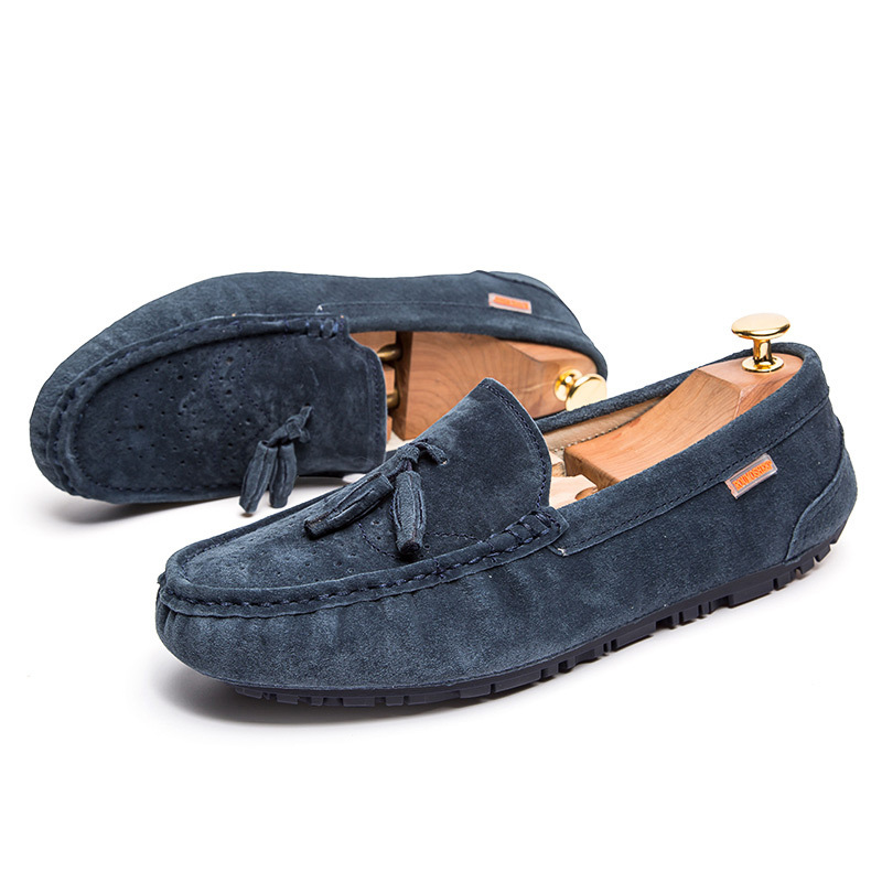 Transmisión en vivo transfronteriza Hot Bean zapatos de cuero para hombre esmeriado un pedaleo de piel de cuero suave suela perezosa Gran Bretaña