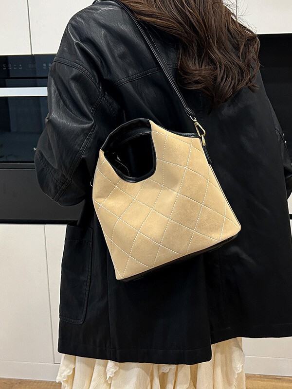 2025秋冬新款时尚通勤手提女包小众高级感经典菱格单肩斜挎托特包|undefined