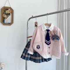 學院風JK套裝女童秋冬兔子制服針織開衫白色襯衣格子百褶
